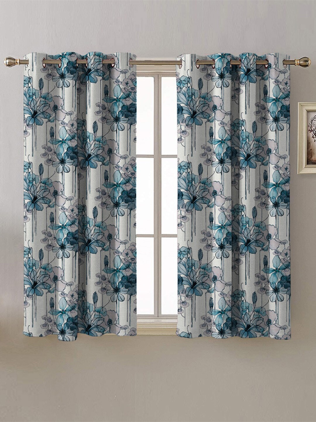 

SPACES White & Turquoise Blue 2 Pieces Floral Room Darkening Window Curtains