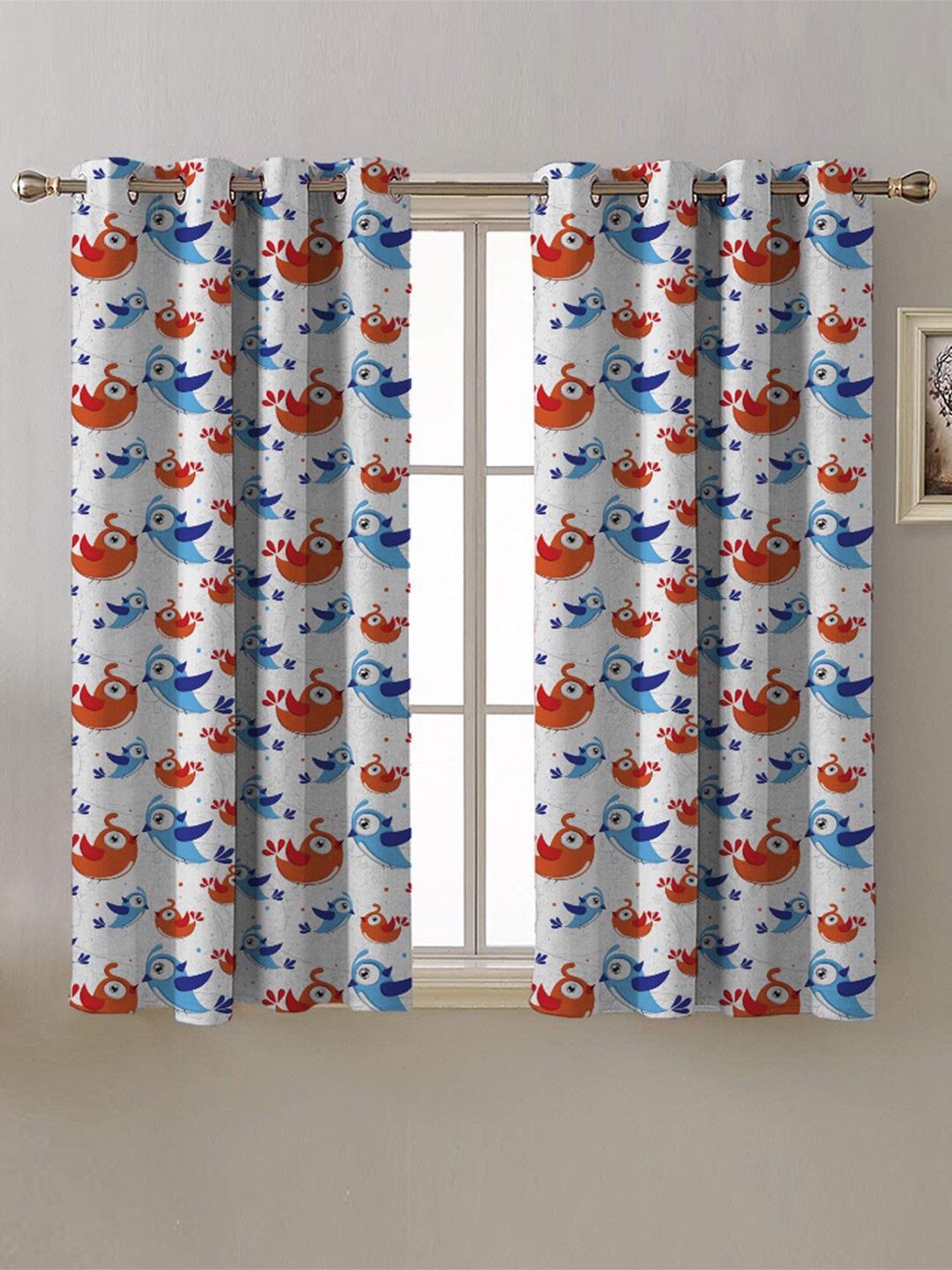 

SPACES 2 Pcs White & Red Quirky Room Darkening Window Curtain