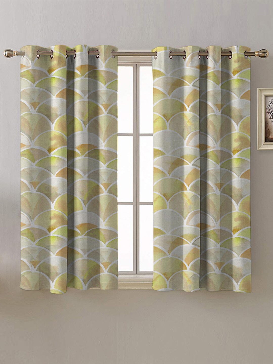 

SPACES White & Yellow 2 Pieces Geometric Room Darkening Window Curtains