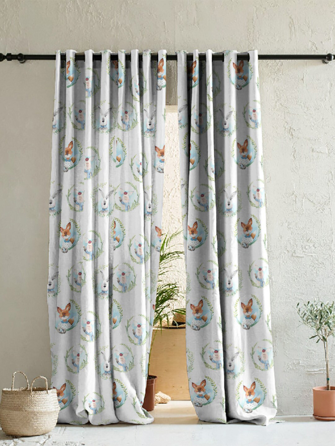 

SPACES White & Green 2 Pieces Quirky Room Darkening Door Curtain
