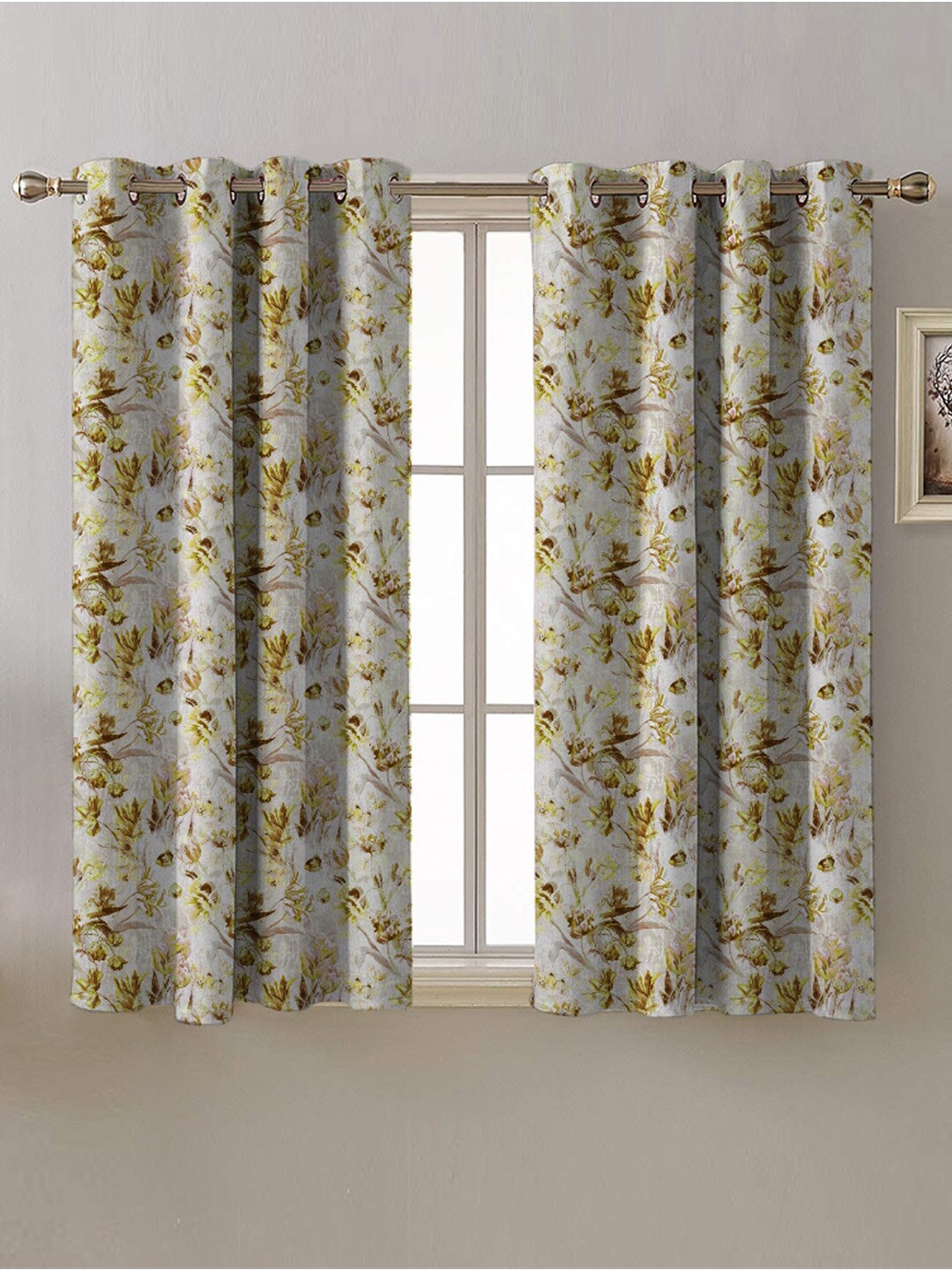 

SPACES White & Yellow 2 Pieces Floral Room Darkening Window Curtains