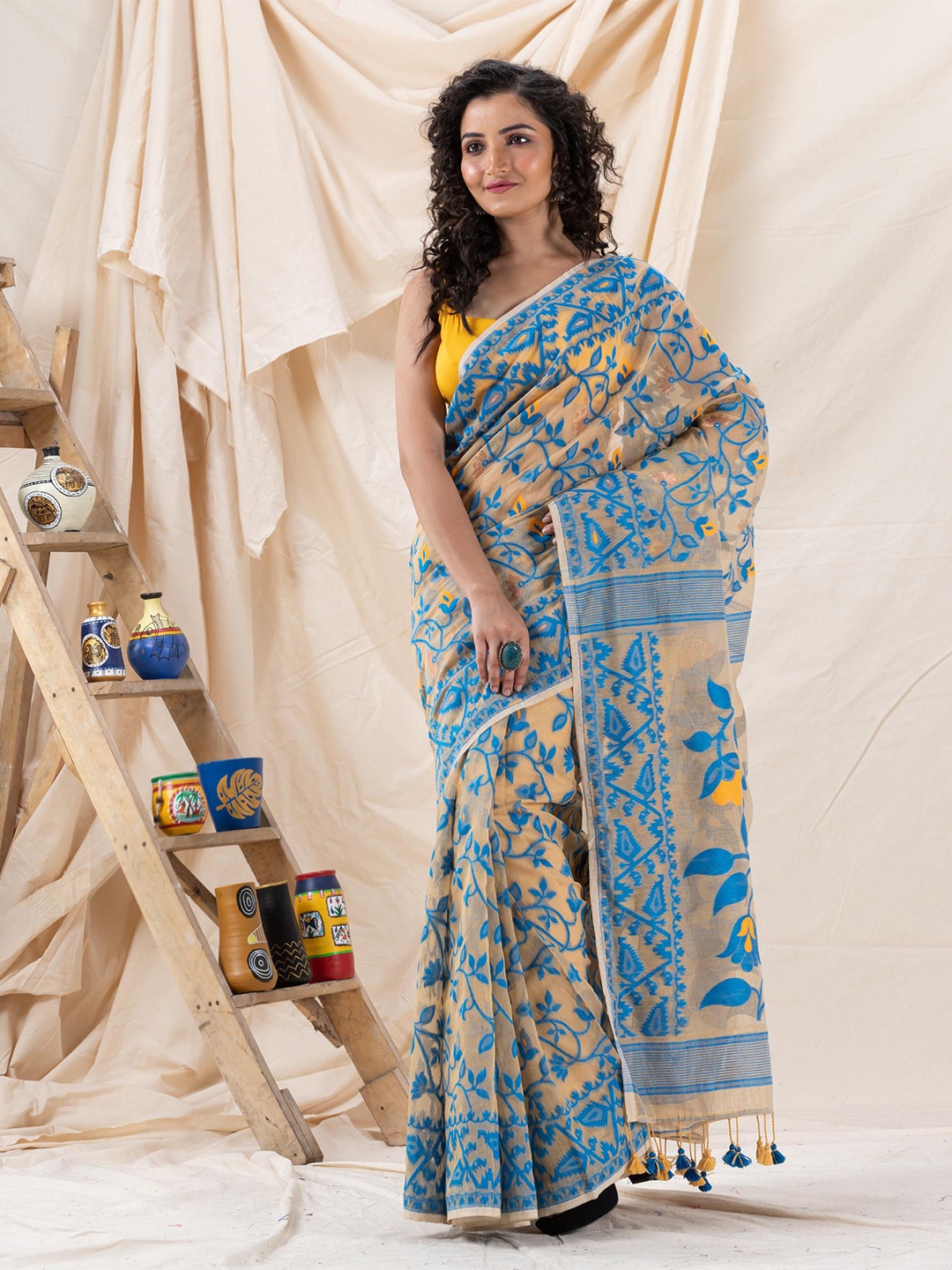 

Angoshobha Ethnic Motif Woven Design Jamdani Saree, Orange