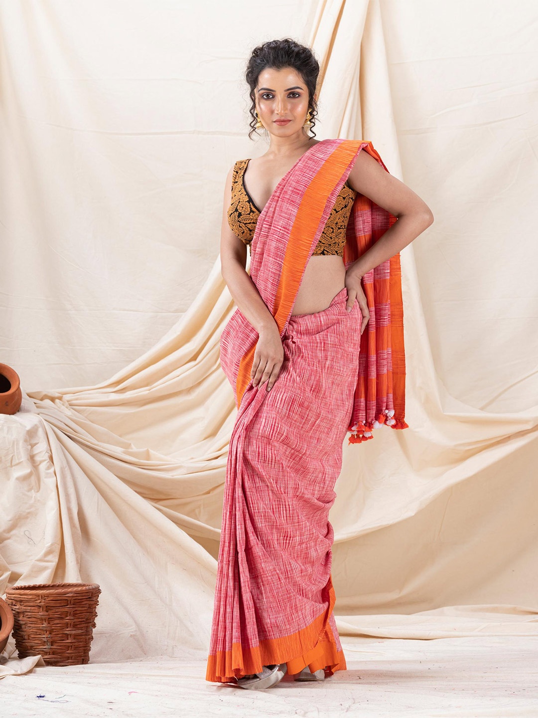 

Angoshobha Pure Cotton Saree, Orange