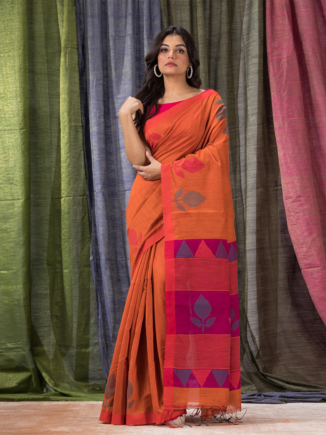 

Angoshobha Ethnic Motif Woven Design Jamdani Saree, Orange