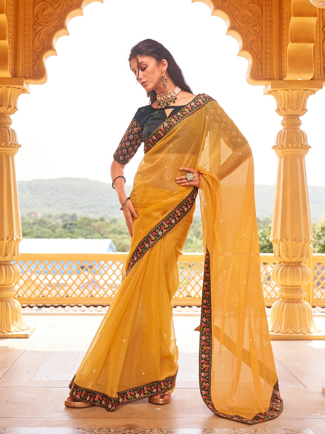 

Kalista Yellow Embellished Beads and Stones Pure Chiffon Saree