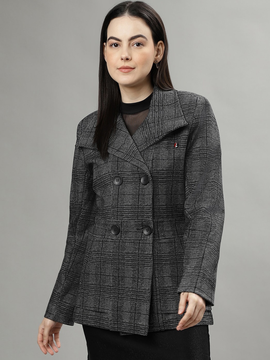 

Iconic Checked Double-Breasted Overcoat, Black