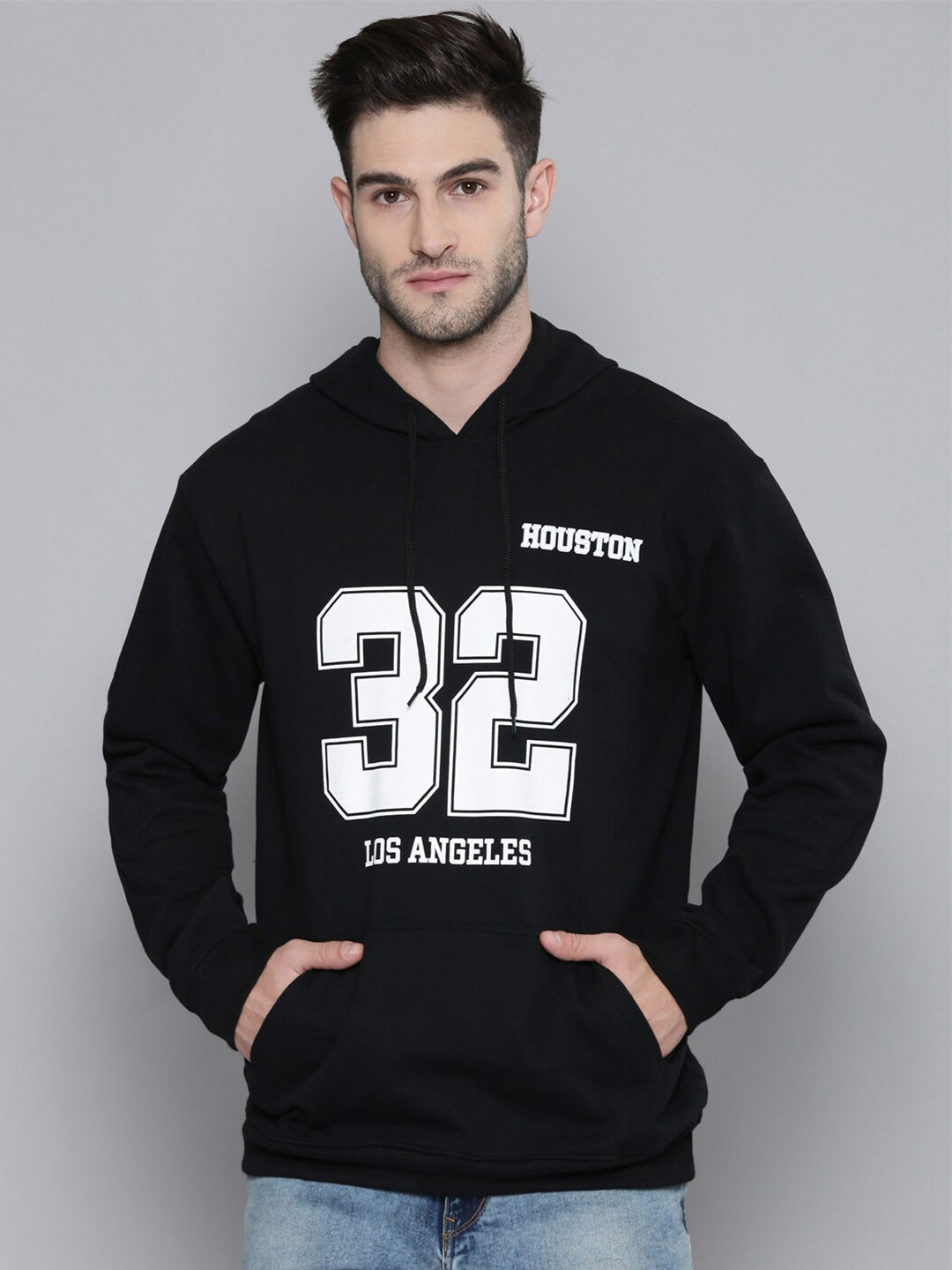 

SMARTEES Typography Printed Hooded Pullover Fleece Sweatshirt, Black