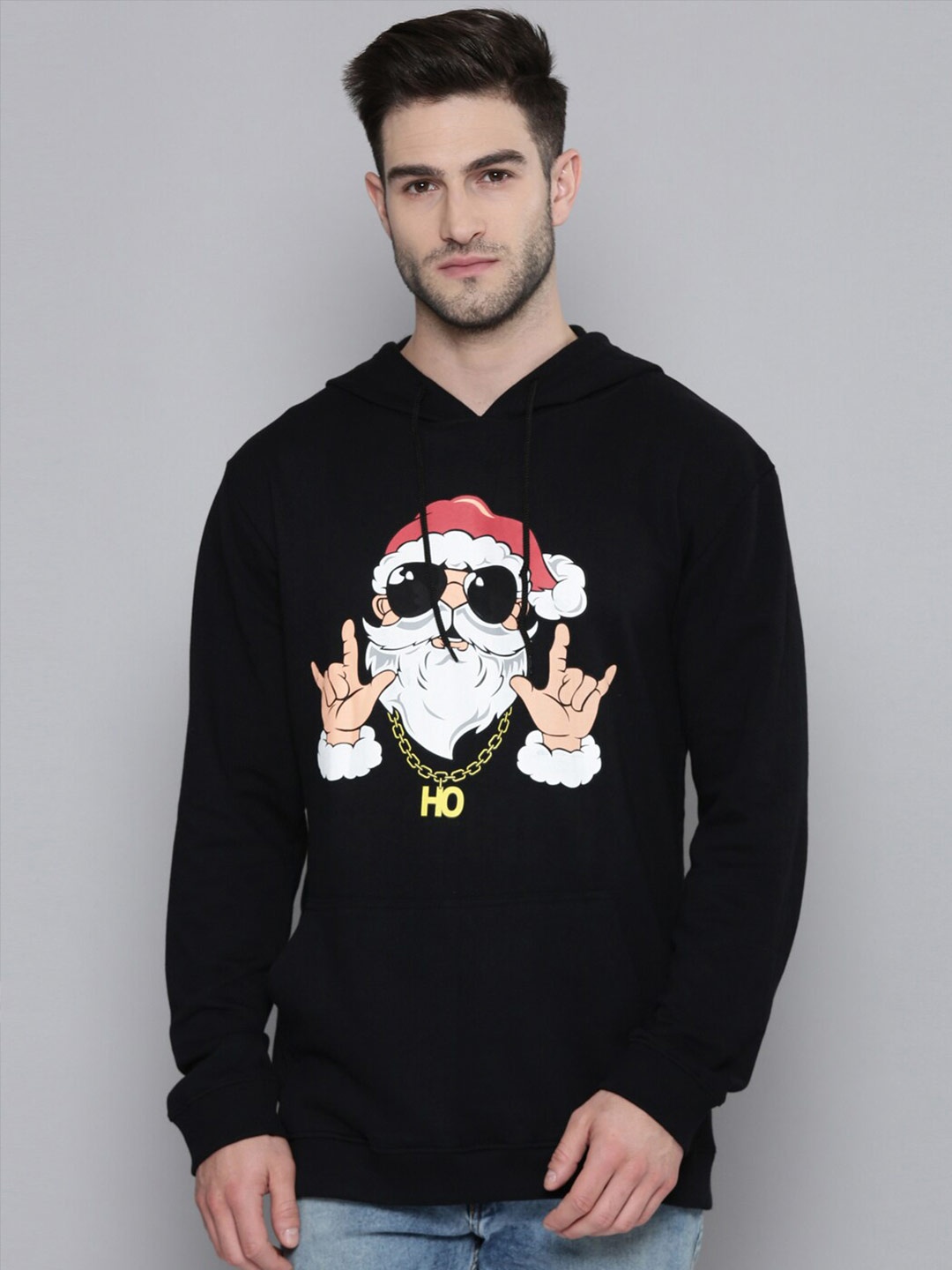 

SMARTEES Typography Printed Hooded Pullover Fleece Sweatshirt, Black