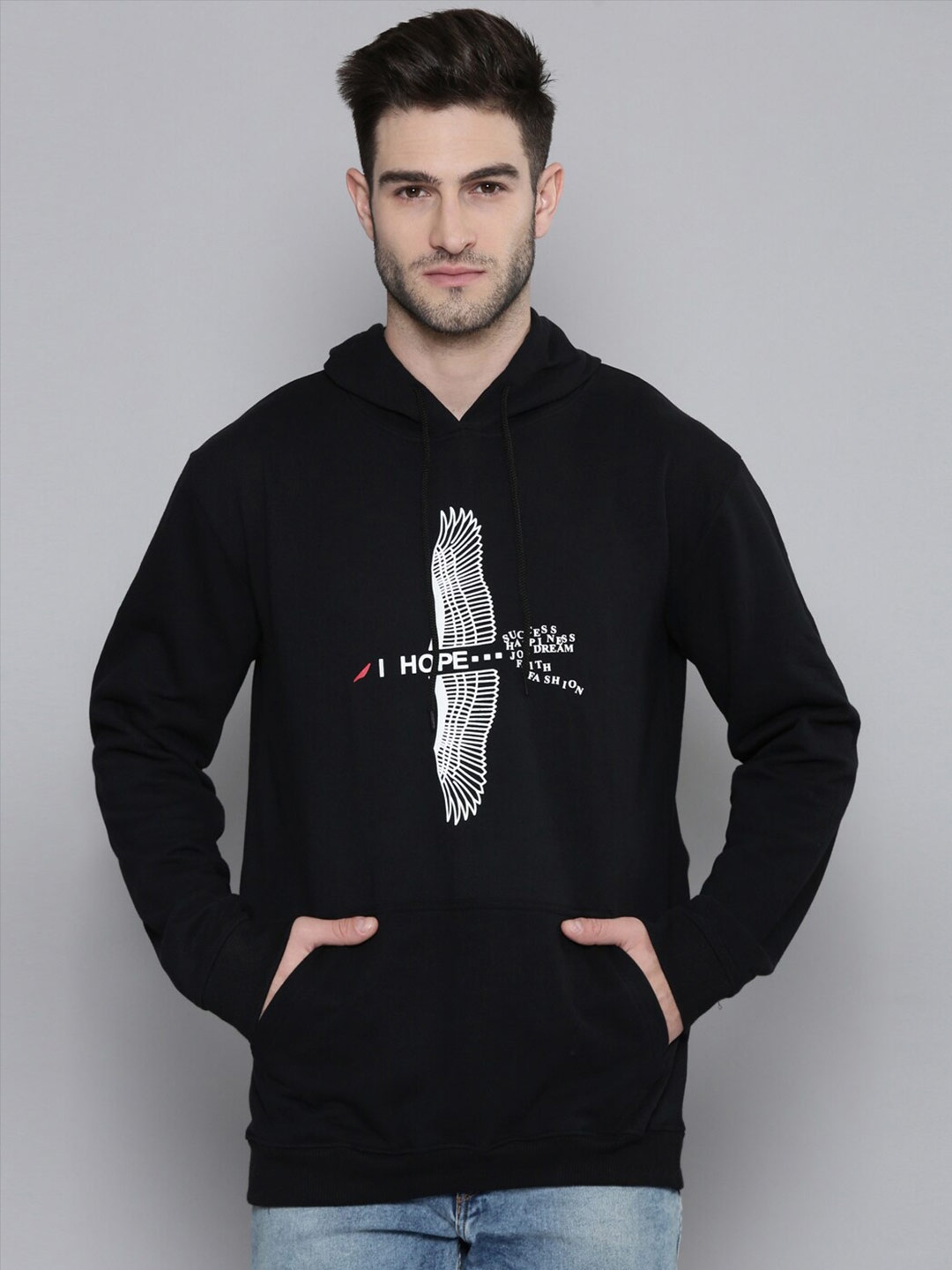 

SMARTEES Graphic Printed Hooded Pullover Fleece Sweatshirt, Black