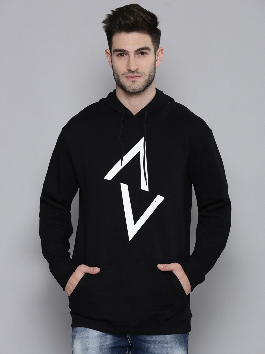 

SMARTEES Geometric Printed Hooded Pullover Fleece Sweatshirt, Black