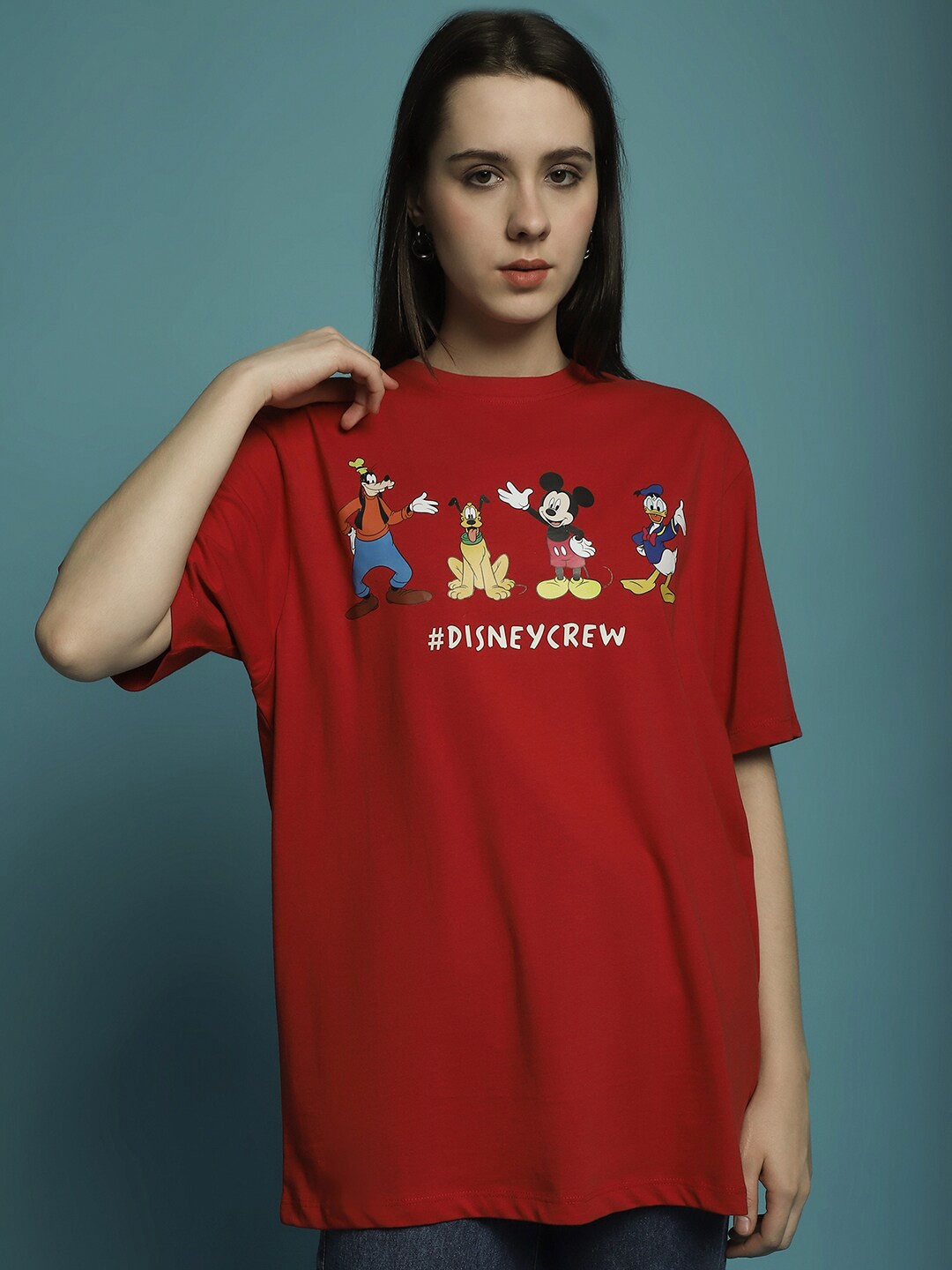 DressBerry Red Mickey & Friends Printed Cotton Oversized T-shirt