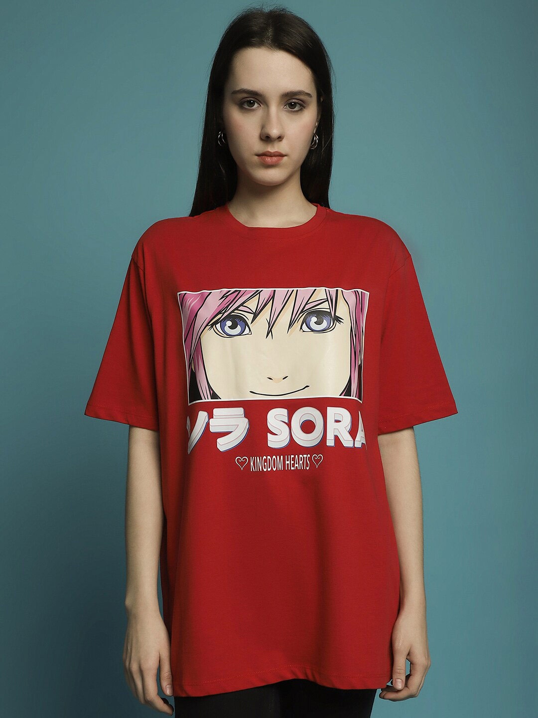 

DressBerry Red Disney Printed Cotton Oversized T-shirt