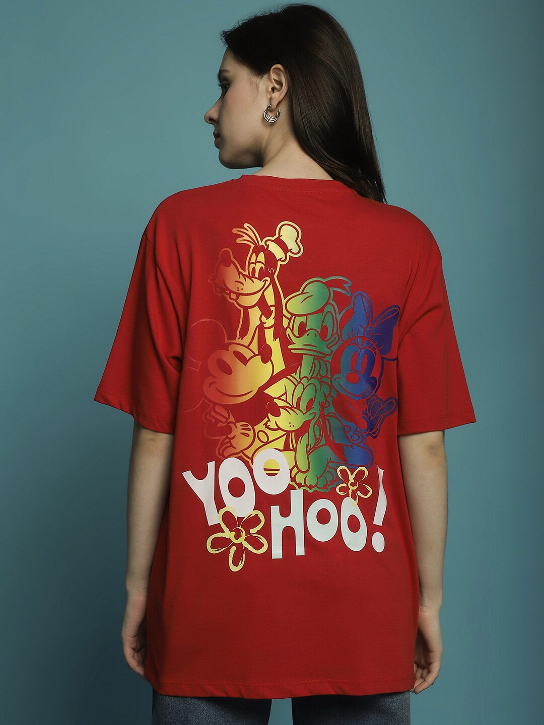 

DressBerry Red Mickey & Friends Printed Drop Shoulder Sleeves Cotton Oversized T-shirt
