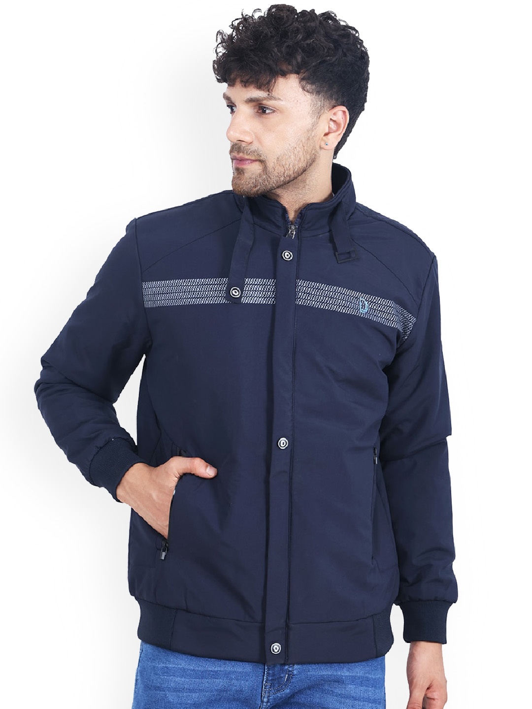 

Dollar Socks Men Navy Blue Water Resistant Outdoor Bomber Jacket