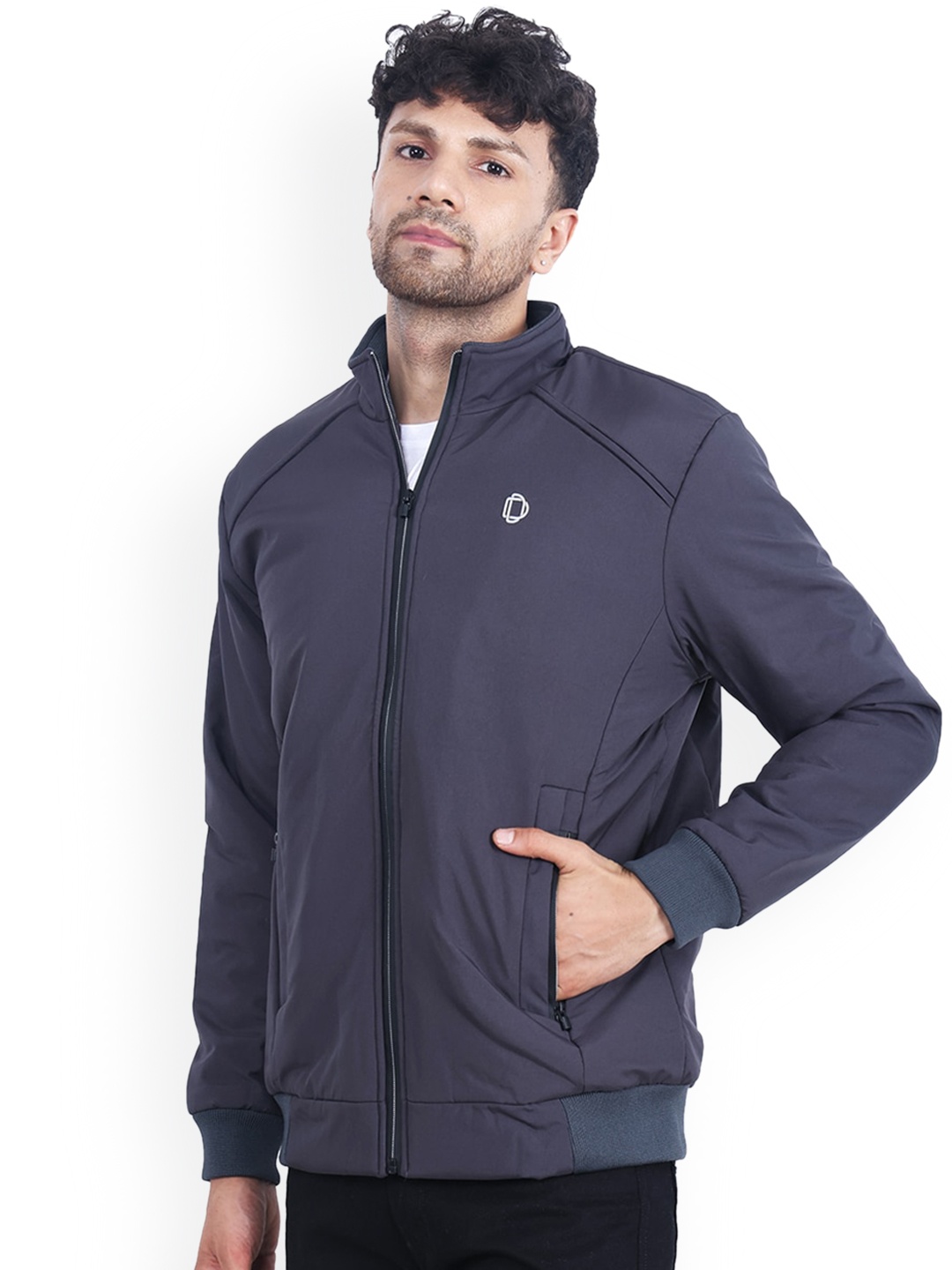 

Dollar Socks Men Water Resistant Mock Collar Bomber Jacket, Grey