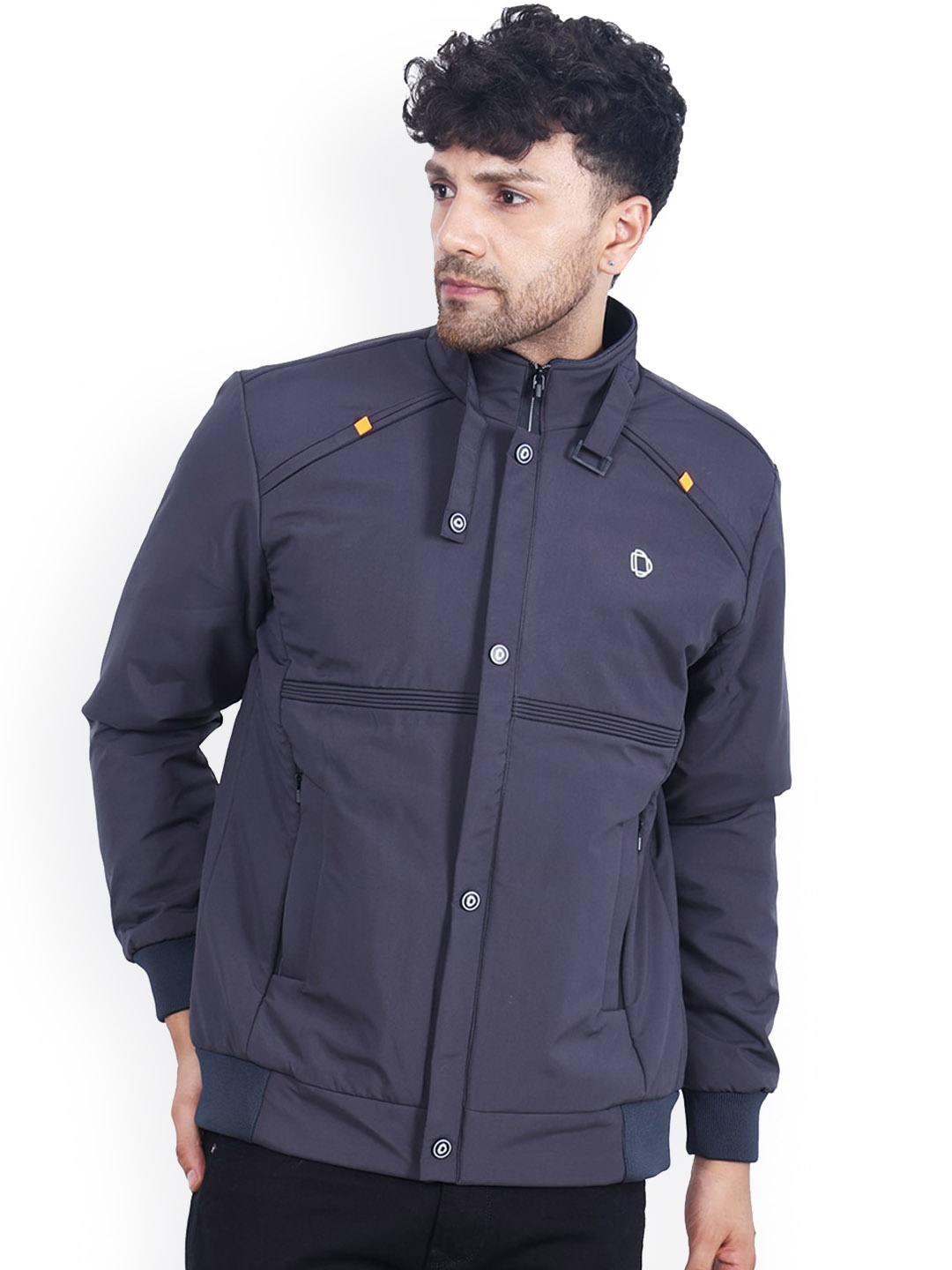 

Dollar Socks Men Water Resistant Mock Collar Bomber Jacket, Grey