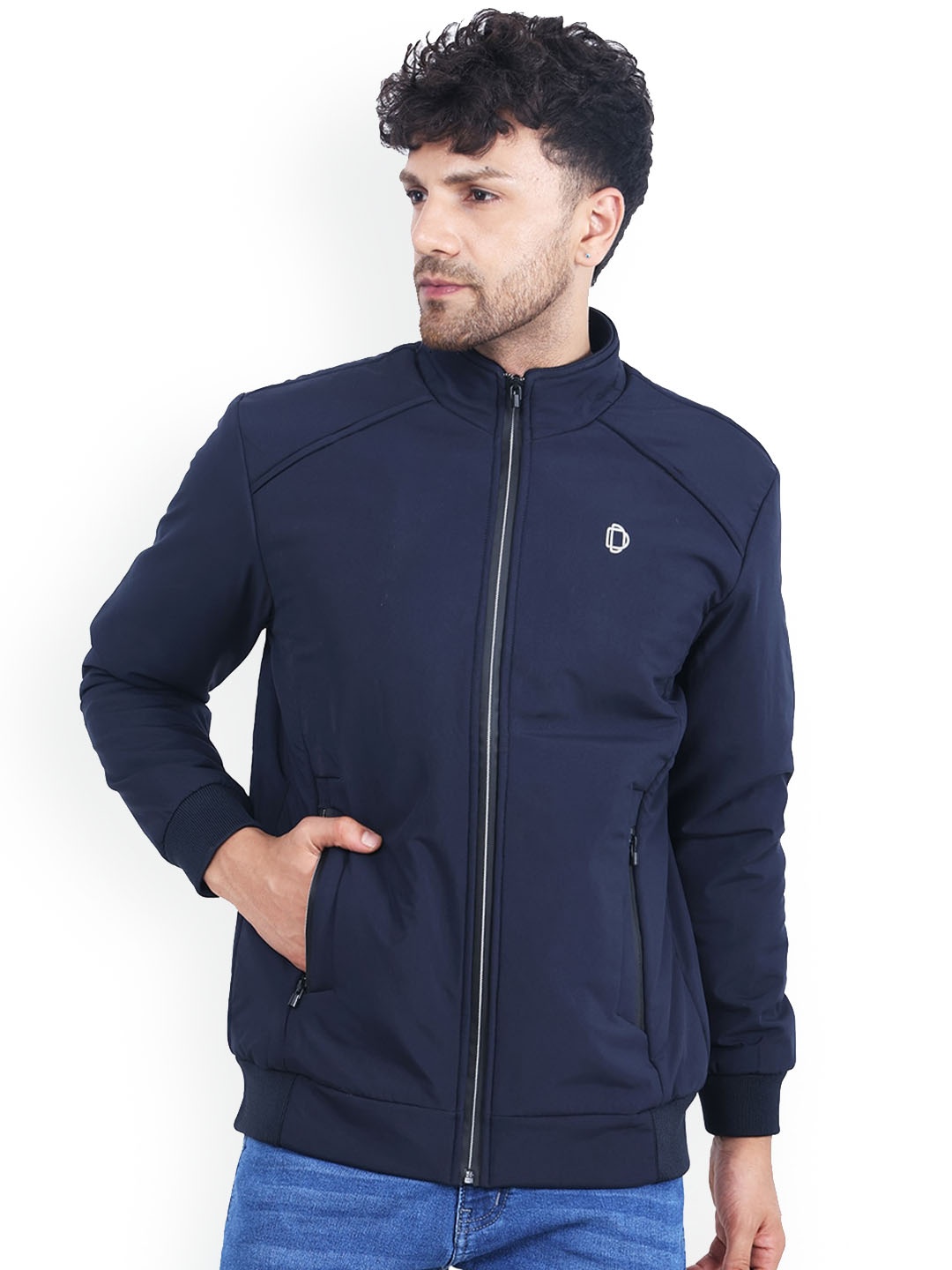 

Dollar Socks Men Water Resistant Mock Collar Bomber Jacket, Navy blue