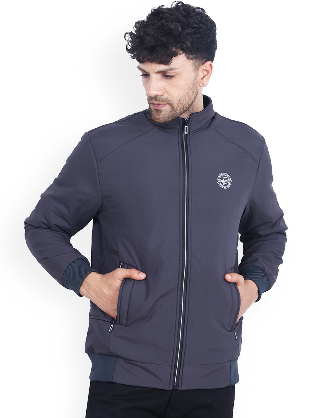 

Dollar Socks Men Water Resistant Mock Collar Bomber Jacket, Grey