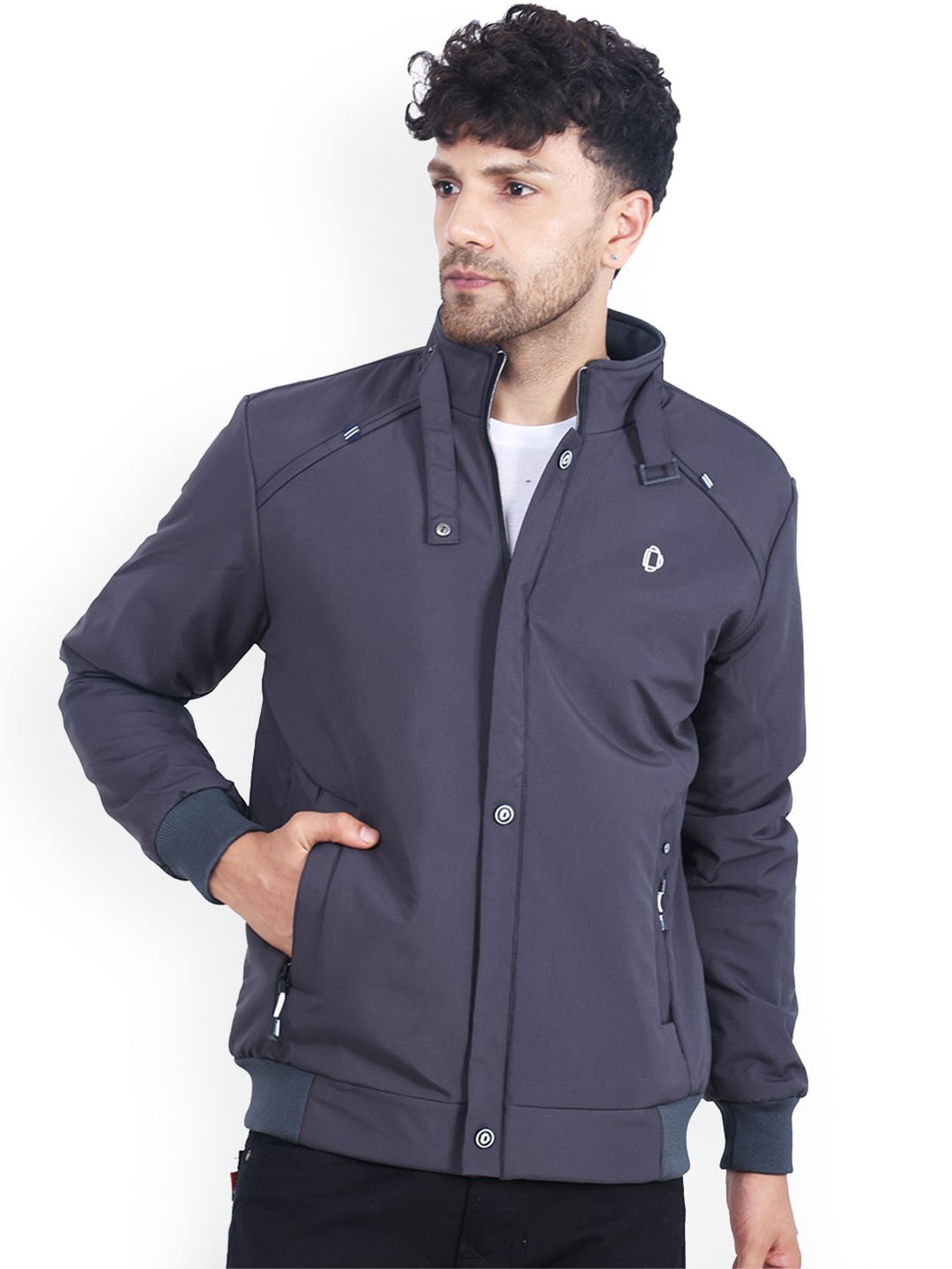 

Dollar Socks Men Water Resistant Mock Collar Bomber Jacket, Grey