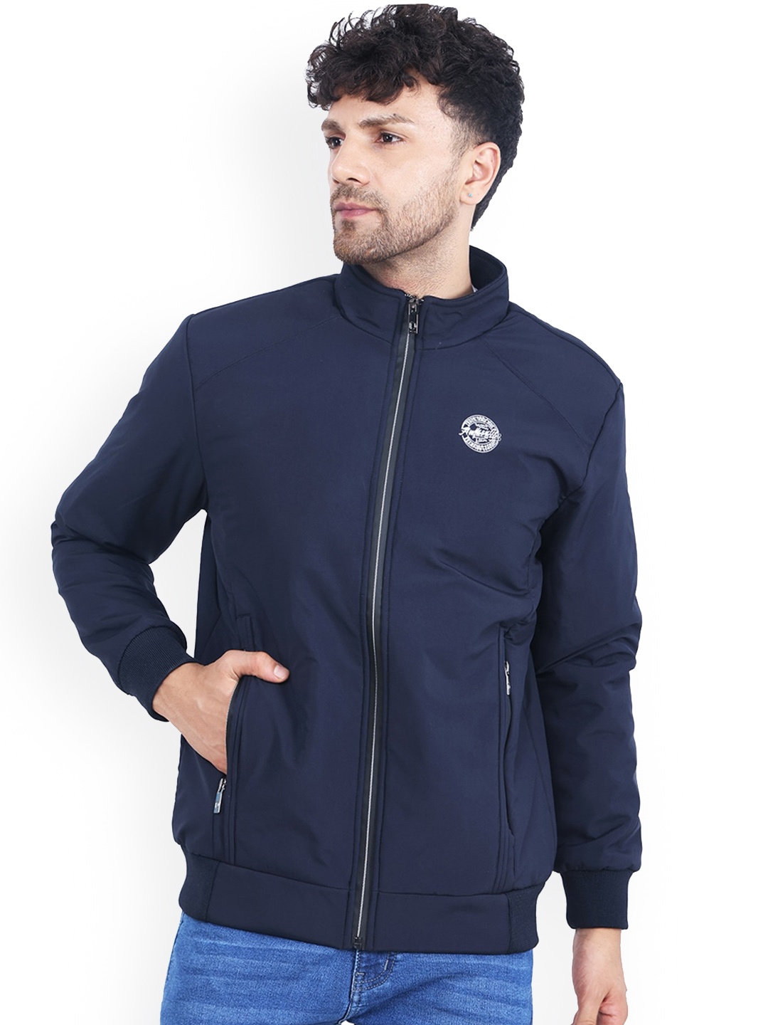 

Dollar Socks Men Water Resistant Mock Collar Bomber Jacket, Navy blue
