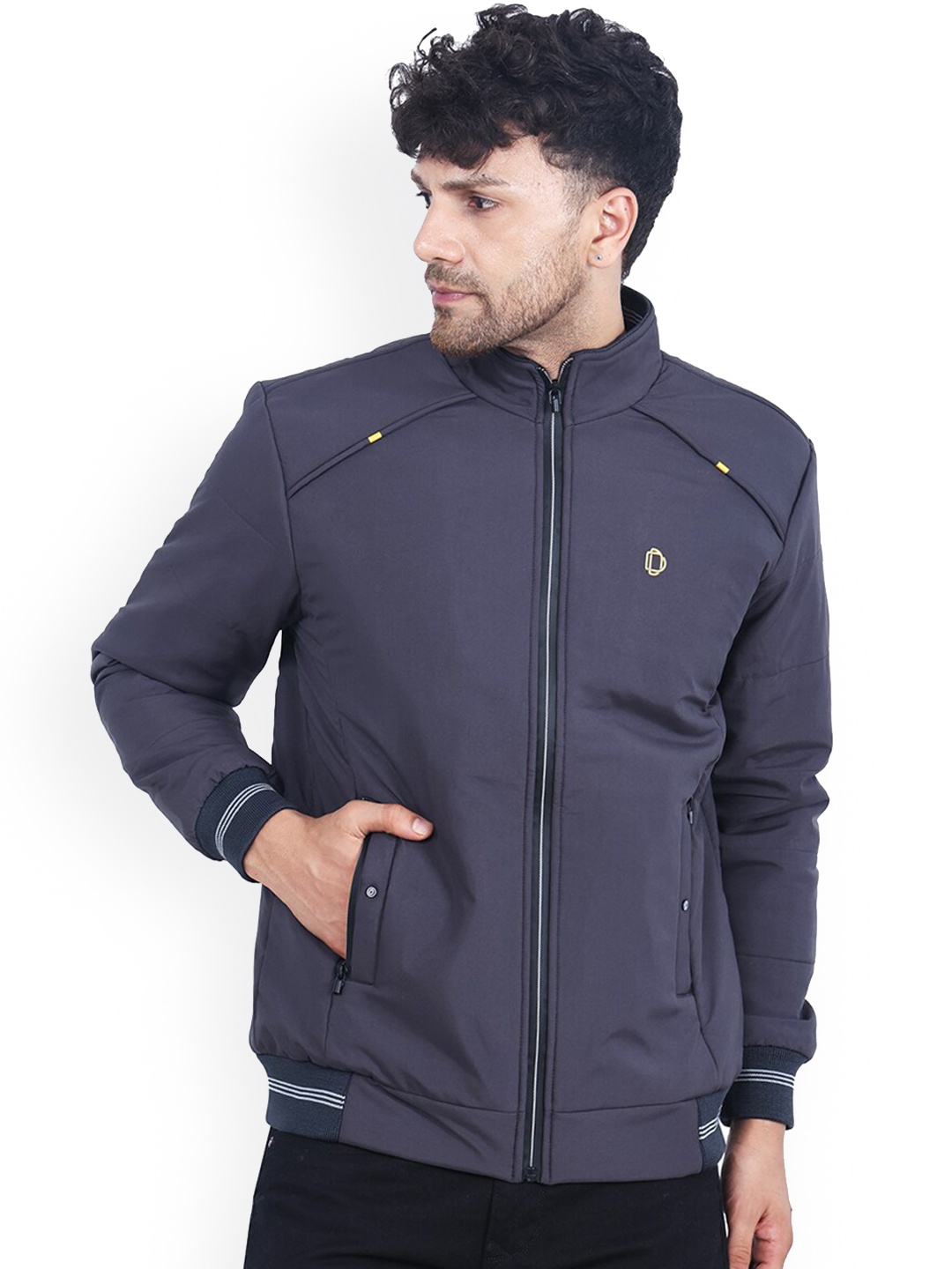 

Dollar Socks Men Grey Water Resistant Outdoor Bomber Jacket