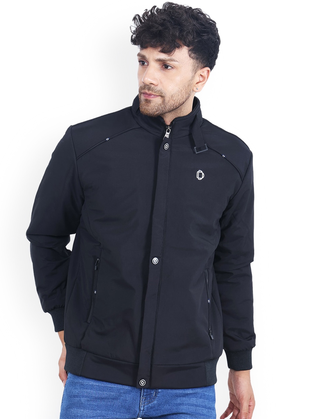 

Dollar Socks Mock Collar Water Resistant Bomber Jacket, Black