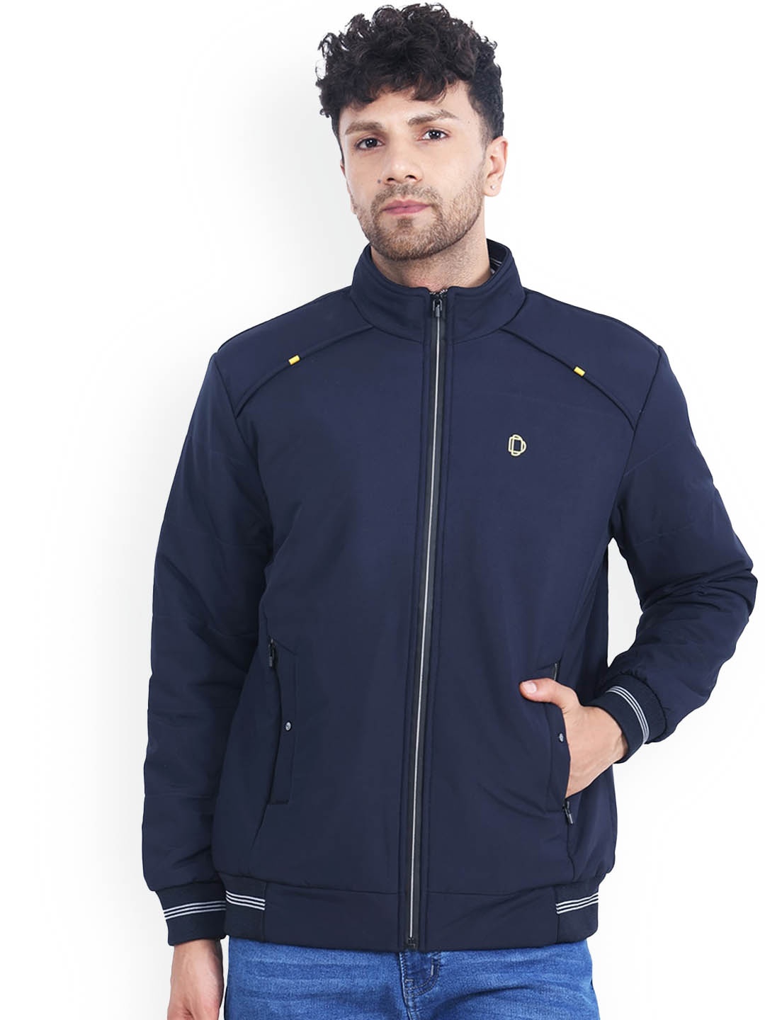 

Dollar Socks Mock Collar Water Resistant Bomber Jacket, Navy blue