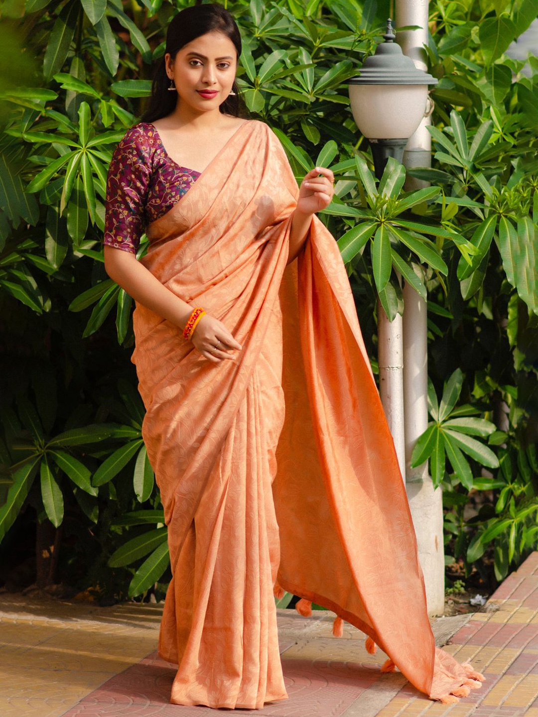 

STAVA CREATION Woven Design Jute Silk Designer Saree, Orange