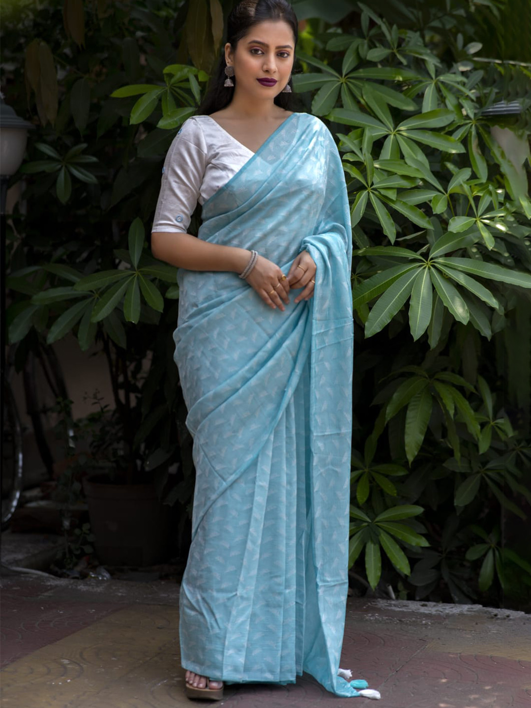 

STAVA CREATION Woven Design Poly Georgette Designer Saree, Blue