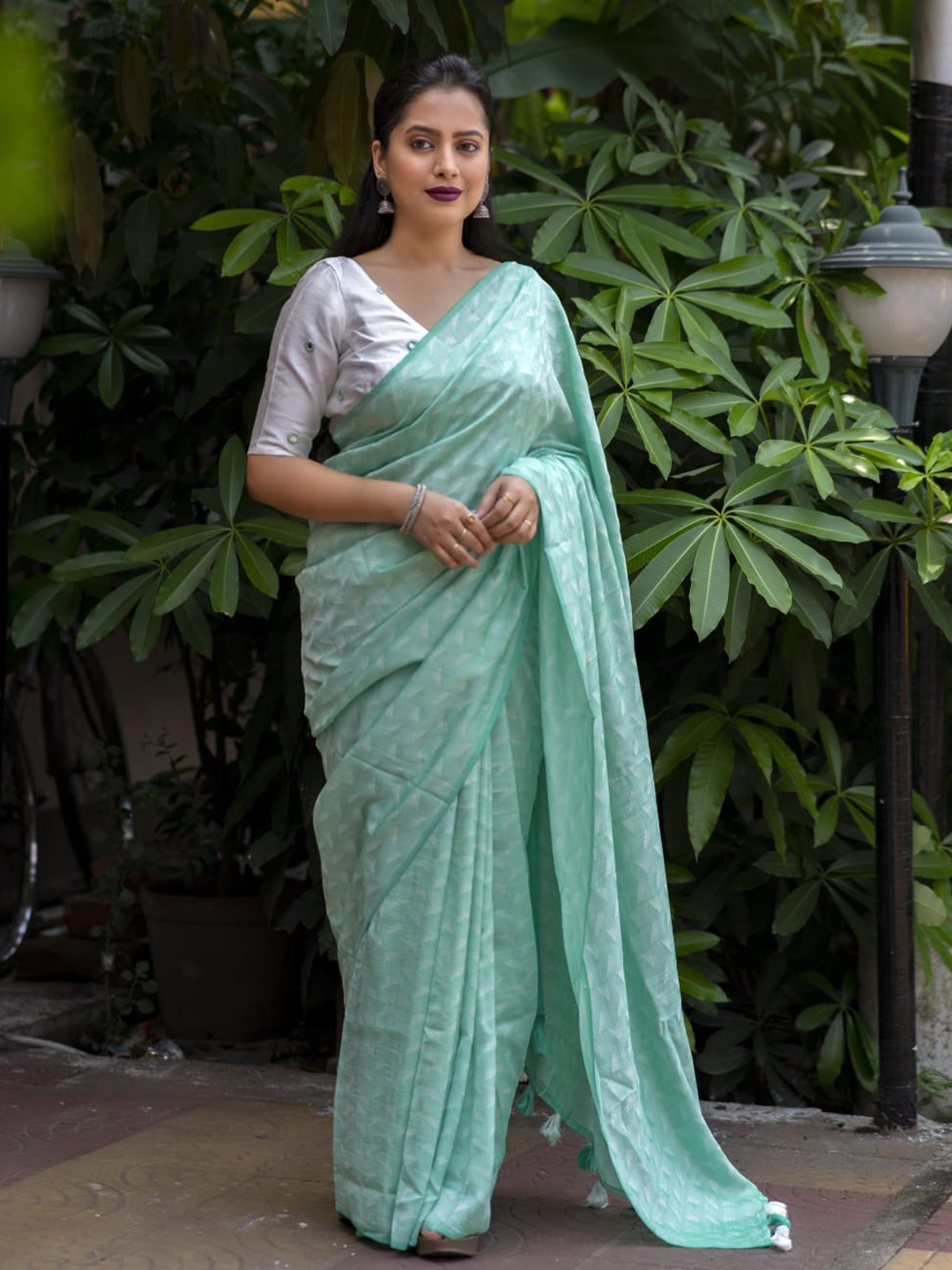 

STAVA CREATION Woven Design Poly Georgette Designer Saree, Green