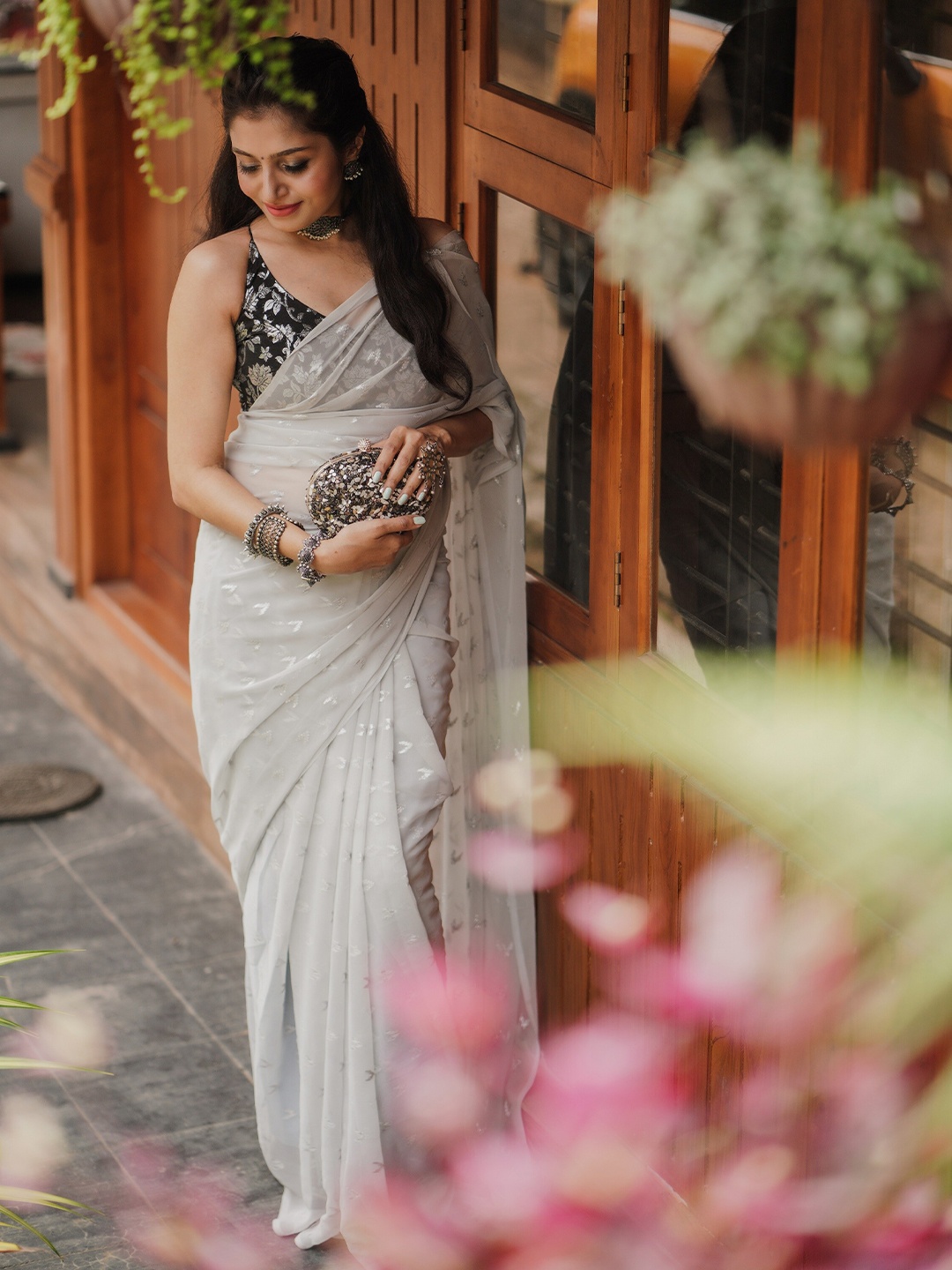 

STAVA CREATION Ethnic Motifs Pure Chiffon Designer Banarasi Saree, White