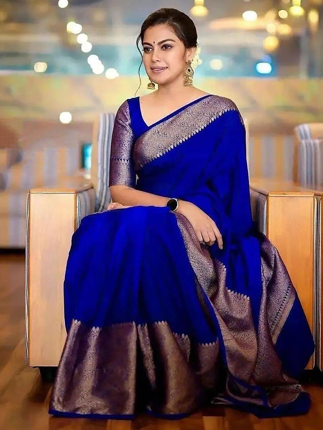 

KALINI Woven Design Zari Banarasi Saree, Blue