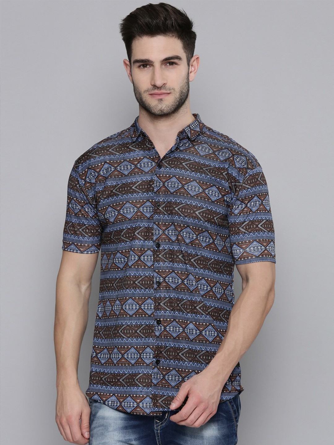 

SMARTEES Slim Fit Ethnic Motifs Printed Casual Shirt, Navy blue