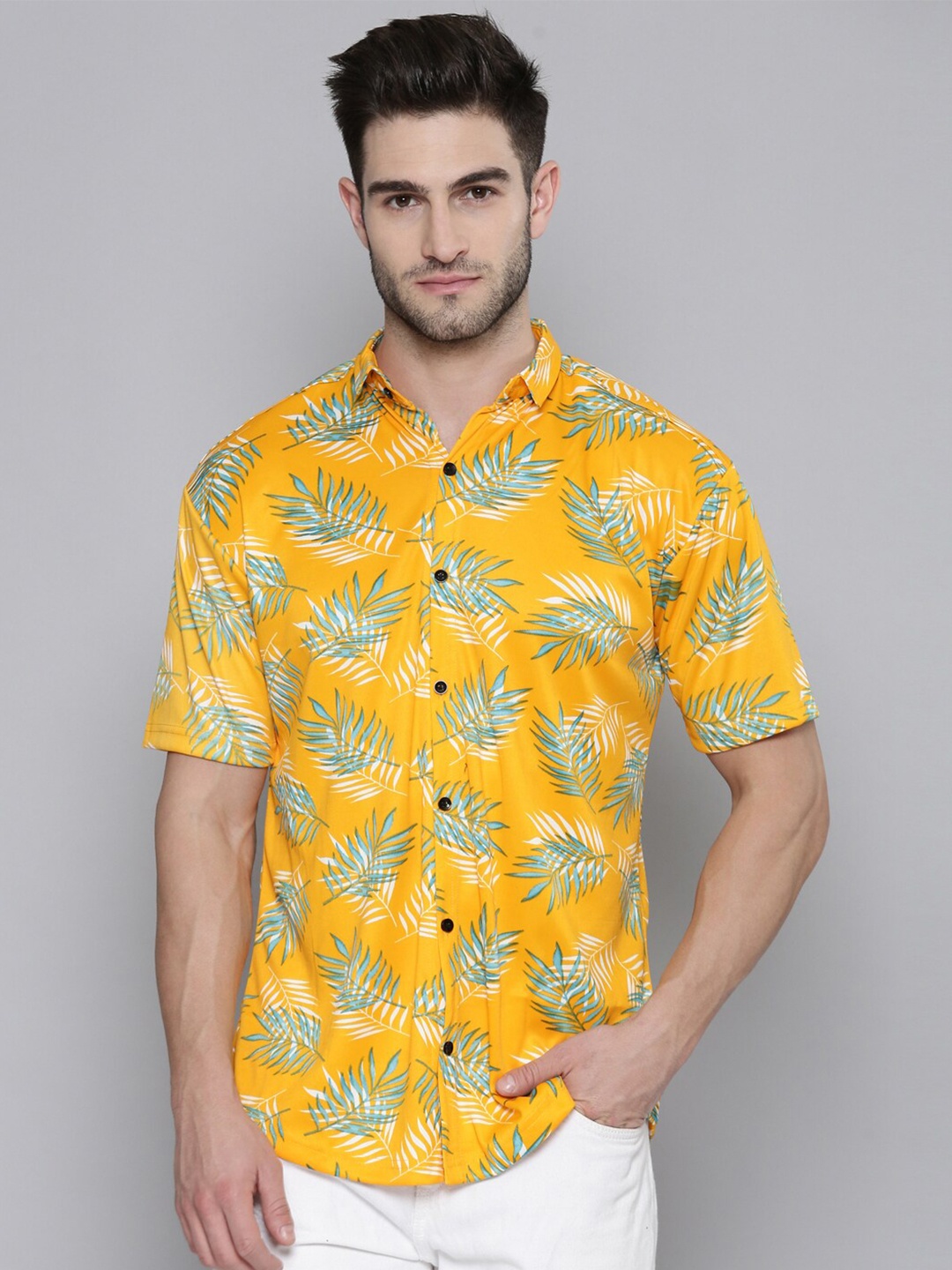 

SMARTEES Slim Fit Floral Printed Casual Shirt, Yellow