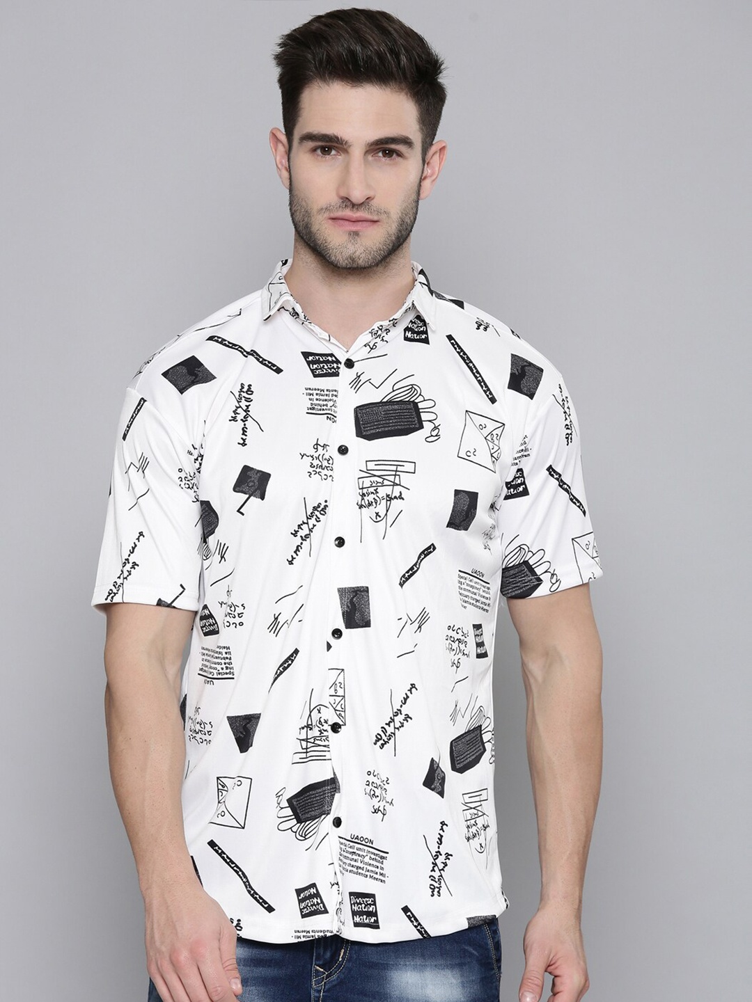 

SMARTEES Slim Fit Conversational Printed Casual Shirt, White