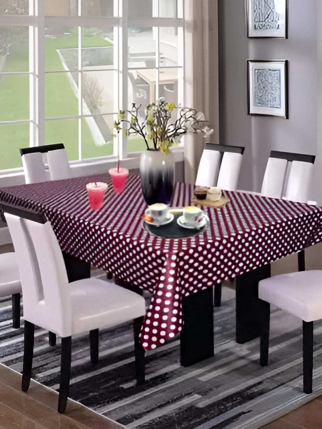 

CASA-NEST Maroon Dotted Plastic 8 Seater Table Cover