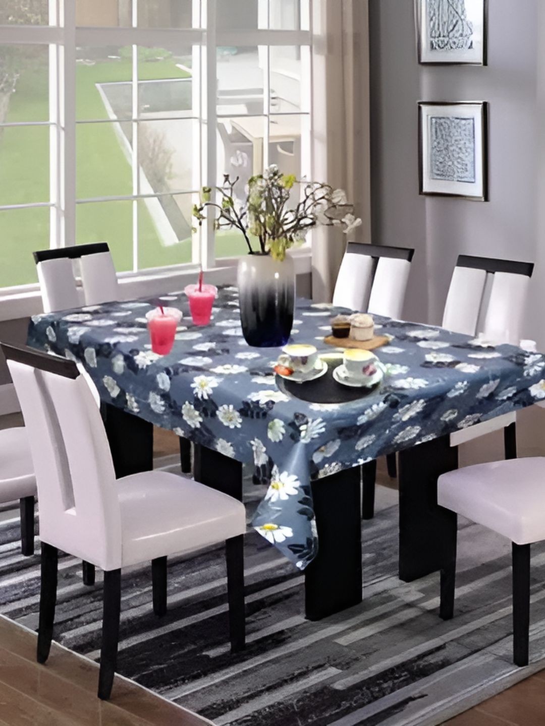 

CASA-NEST Blue Floral Plastic 8 Seater Table Cover
