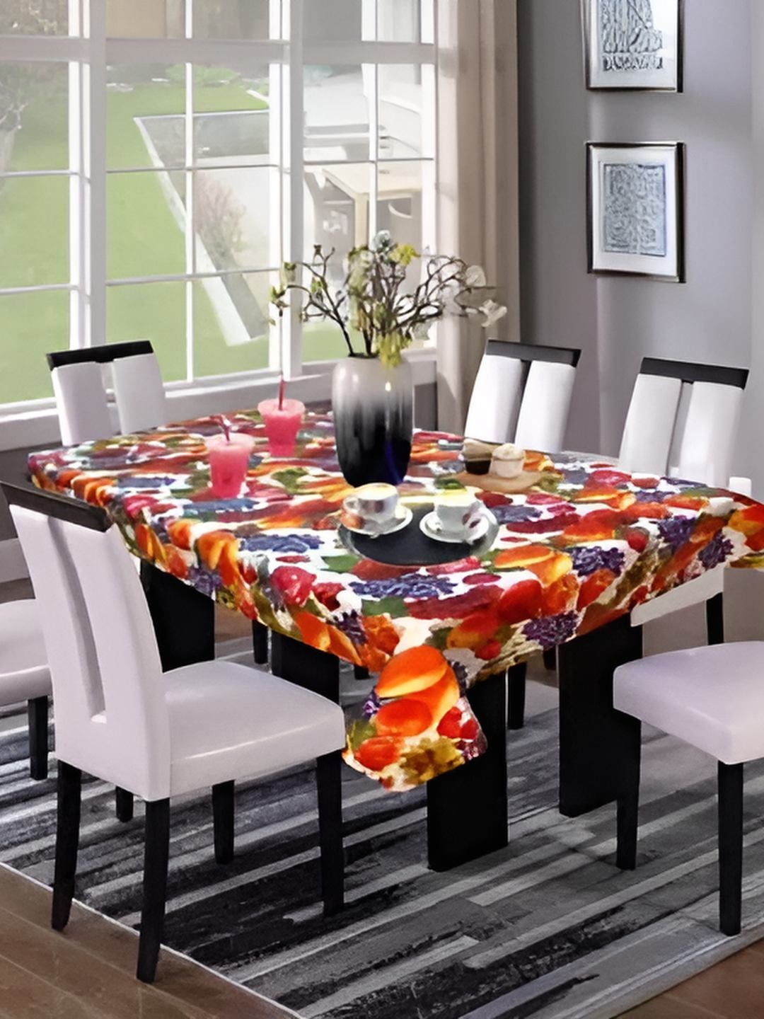 

CASA-NEST White & Red Printed Rectangle Waterproof Table Cover
