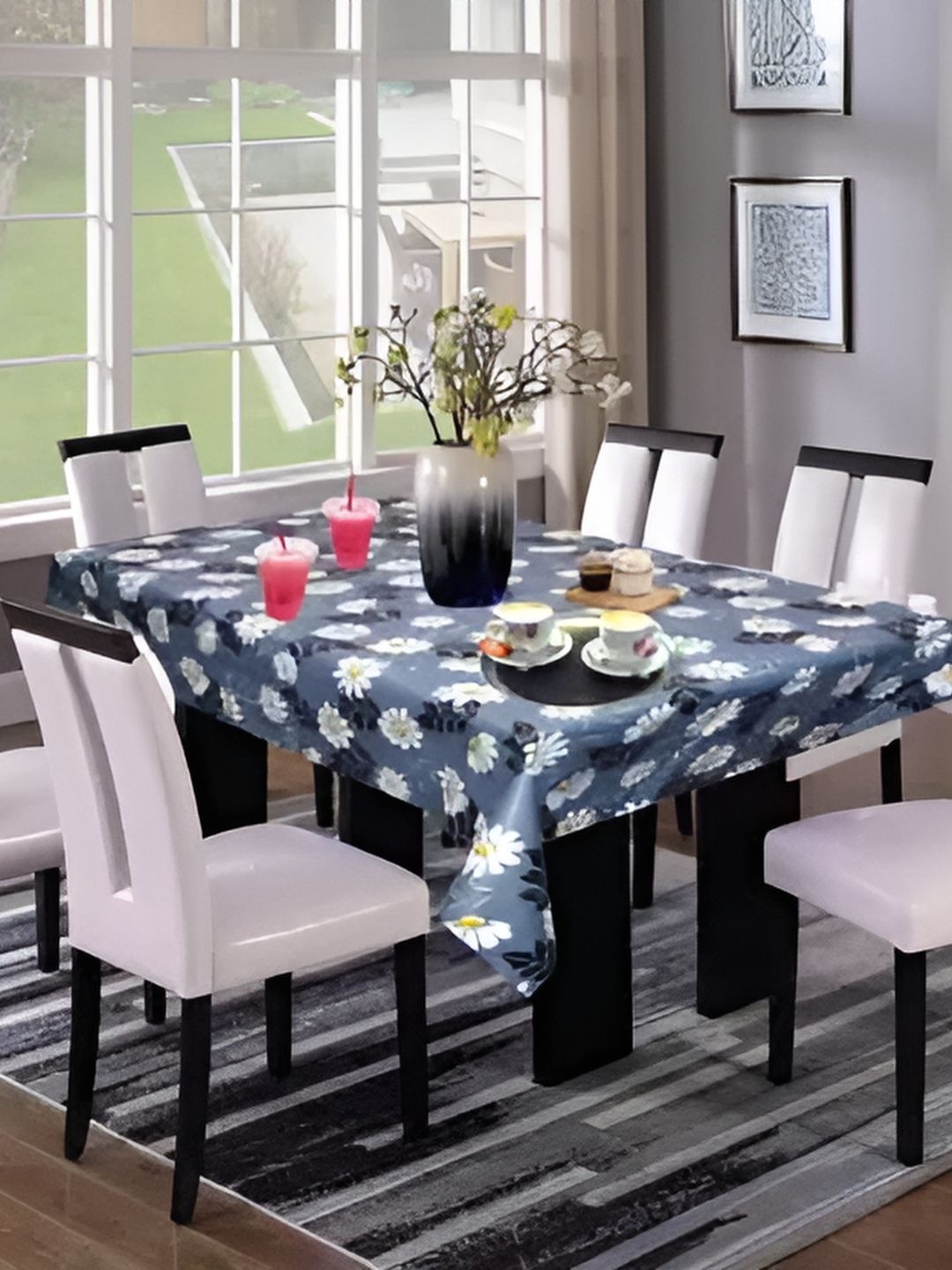 

CASA-NEST Blue & White Floral 6-Seater Table Cover