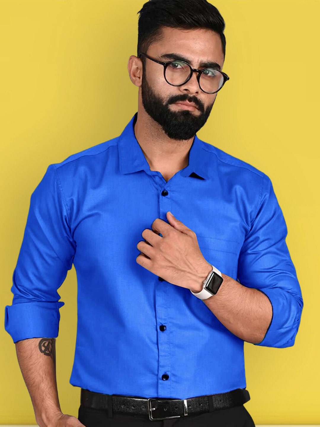 

1 Stop Fashion Standard Spread Collar Long Sleeves Formal Shirt, Navy blue