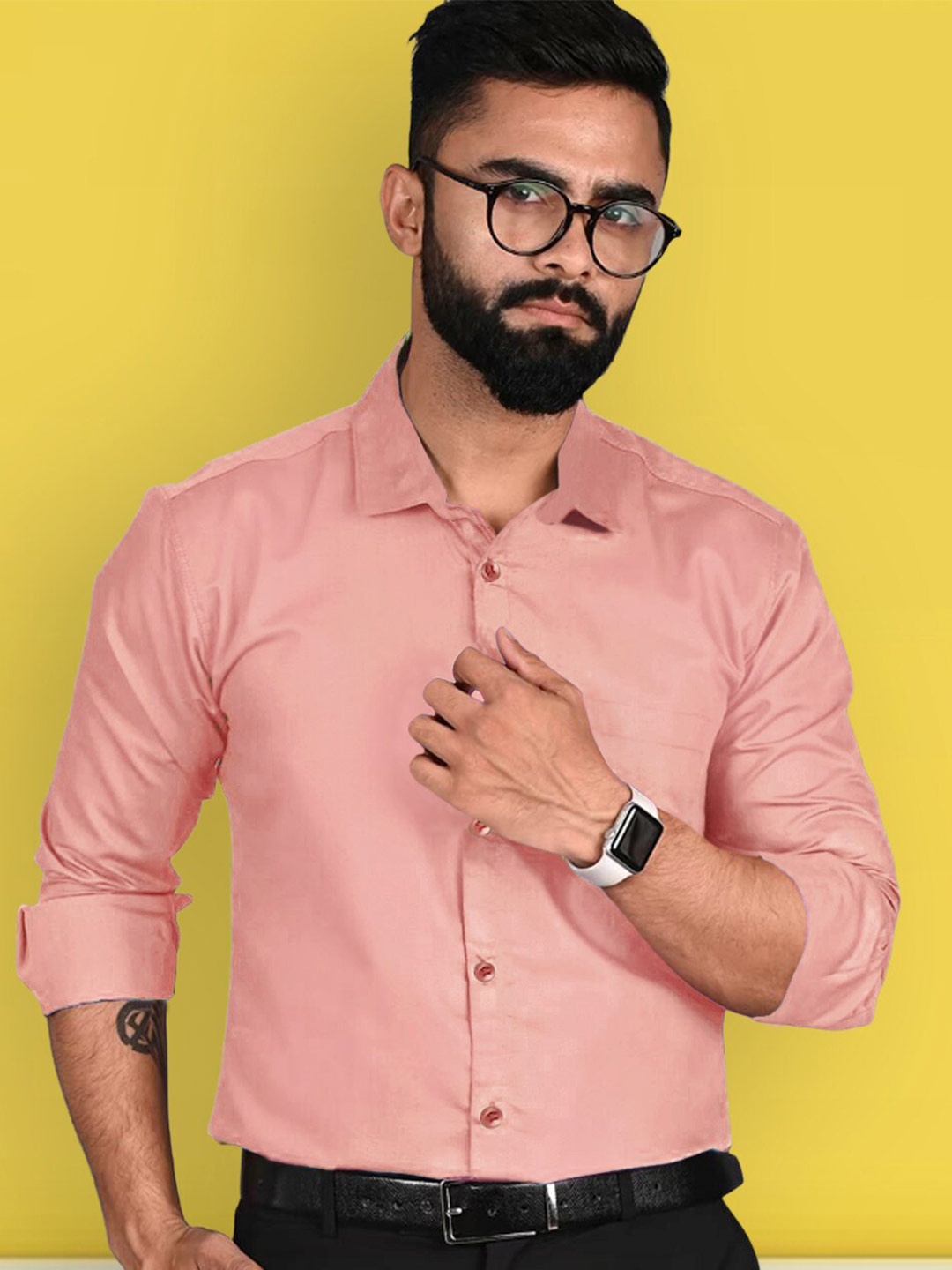 

1 Stop Fashion Standard Spread Collar Long Sleeves Formal Shirt, Peach