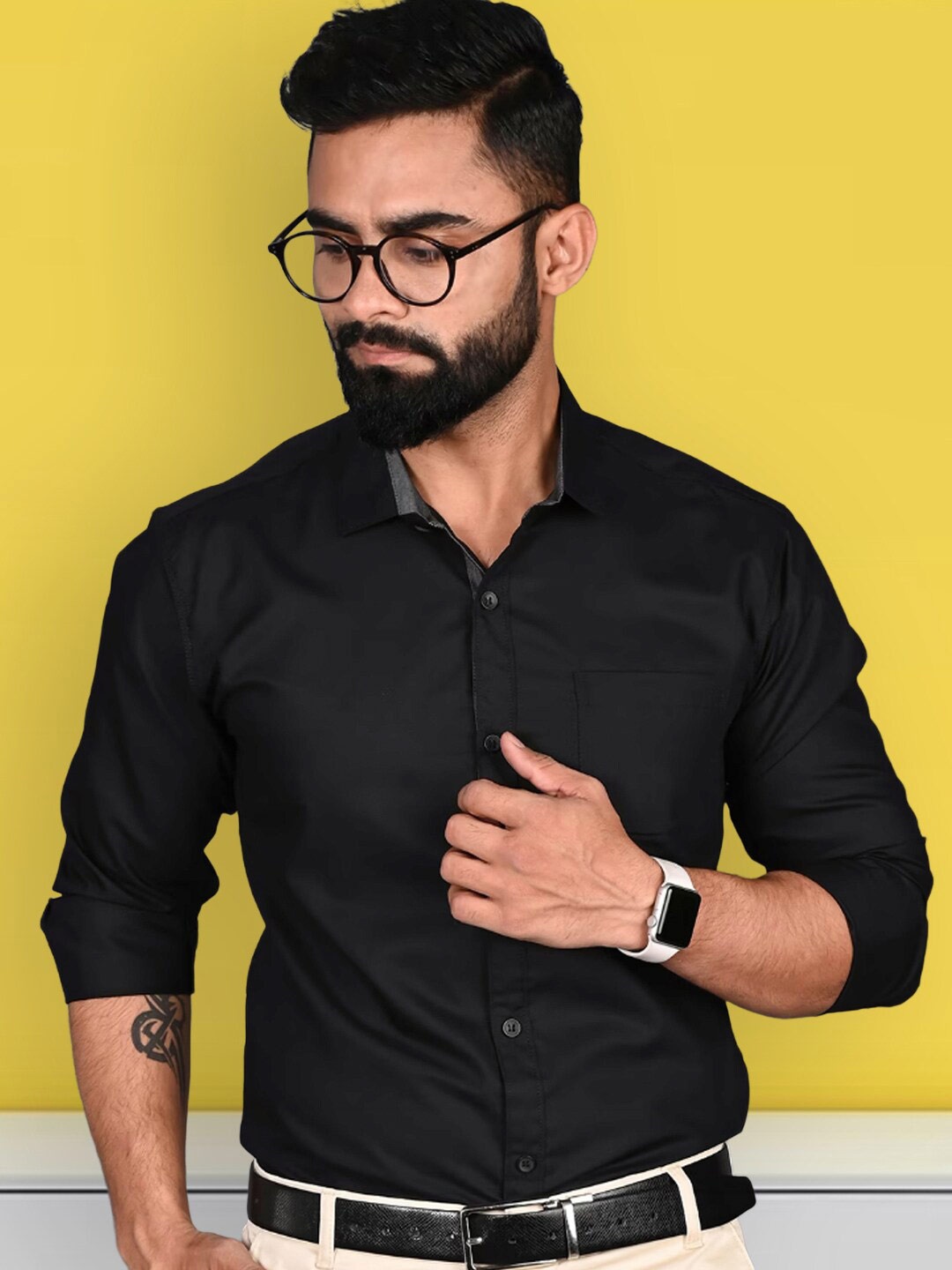 

1 Stop Fashion Standard Spread Collar Formal Shirt, Black