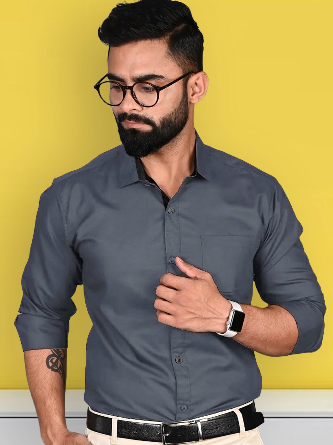 

1 Stop Fashion Standard Spread Collar Formal Shirt, Grey