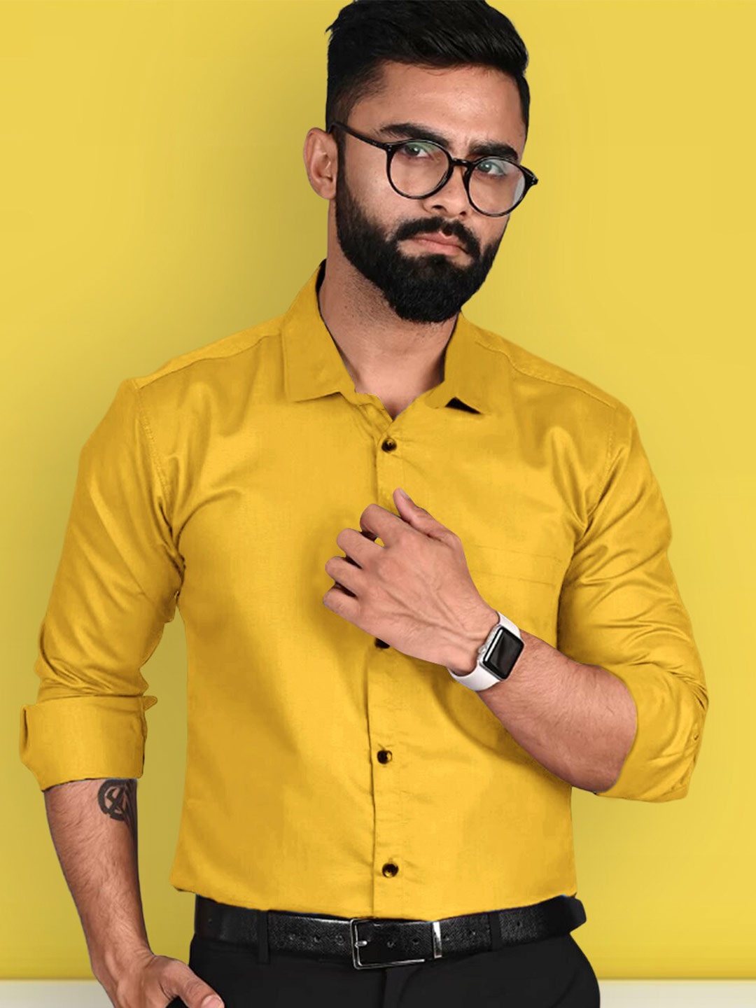 

1 Stop Fashion Standard Spread Collar Formal Shirt, Yellow