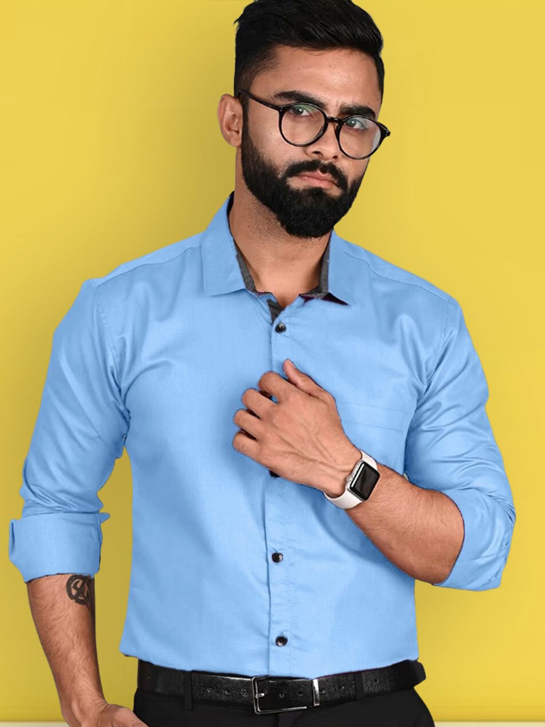 

1 Stop Fashion Standard Spread Collar Formal Shirt, Blue