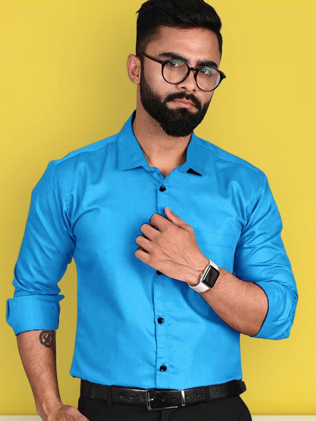 

1 Stop Fashion Standard Spread Collar Formal Shirt, Blue