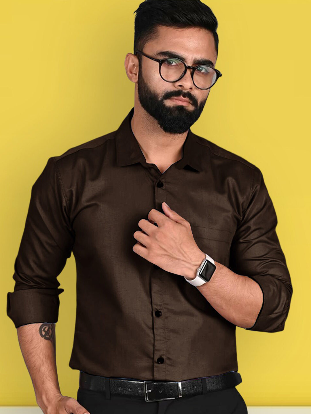 

1 Stop Fashion Standard Spread Collar Formal Shirt, Brown