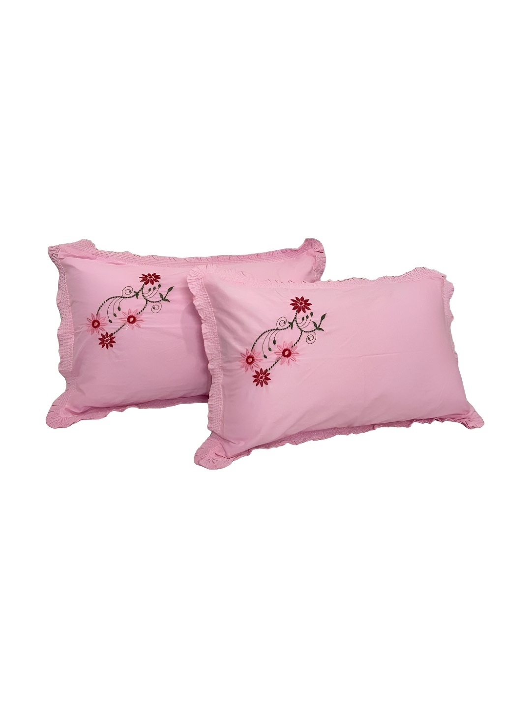 

CASA-NEST Pink 2 Pieces Embroidered Design Cotton Rectangle Pillow Covers