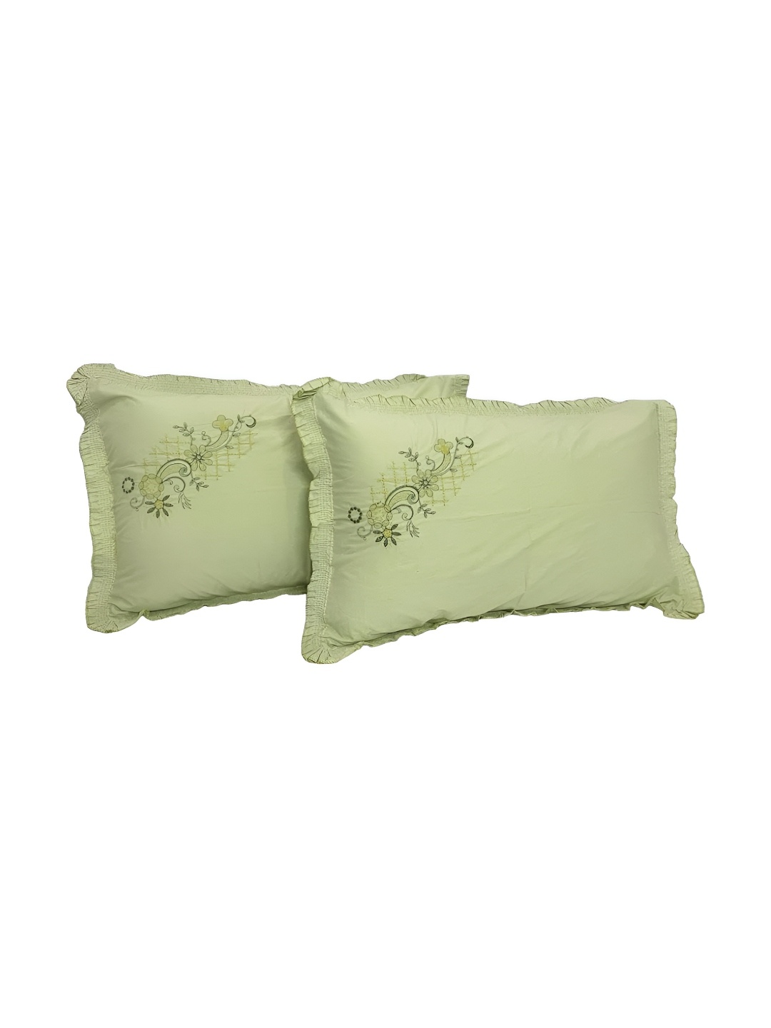 

CASA-NEST Green 2 Pieces Embroidered Design Cotton Rectangle Pillow Covers
