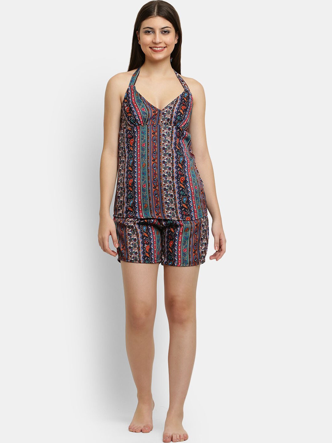 

USA FANTASY Ethnic Motifs Printed Halter Neck Night suit, Maroon